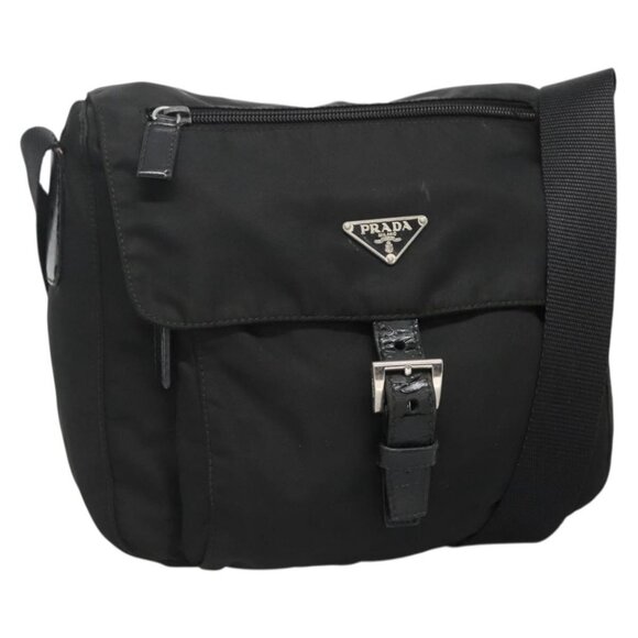 PRADA Shoulder Bag Nylon Black Silver Auth 137775 - Picture 1 of 16